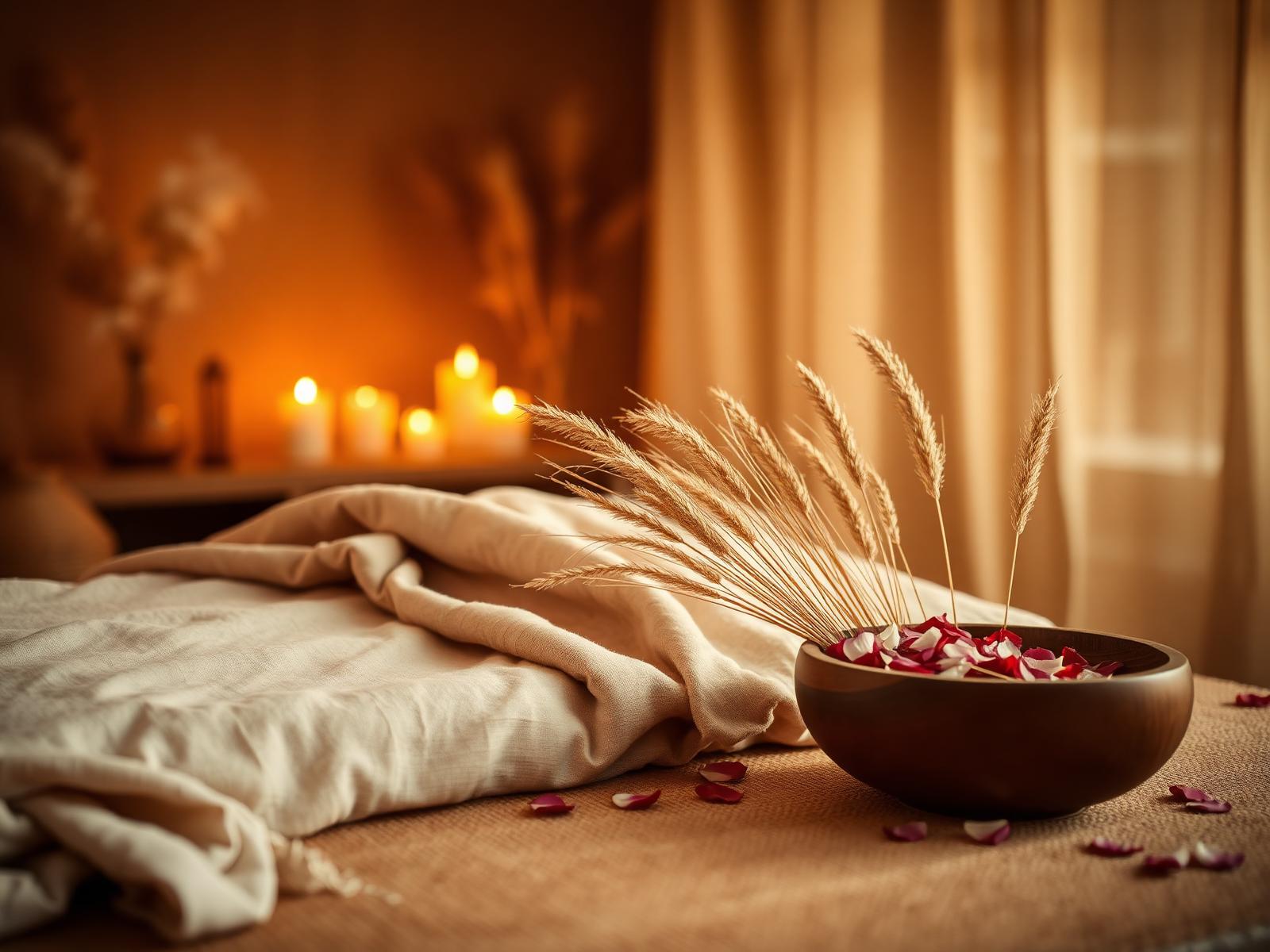 Espace de massage tantra baigné de lumière chaude